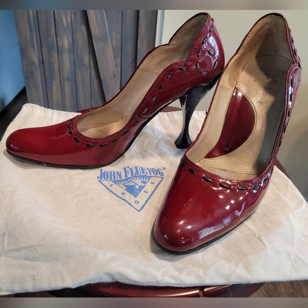 John Fluevog Listen Audrey red patent leather heels, size 8.5